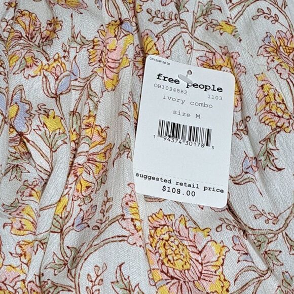 Free People Moonlight Dance Women's Printed Boho Tunic Top Ivory Combo Floral M - Picture 9 of 11